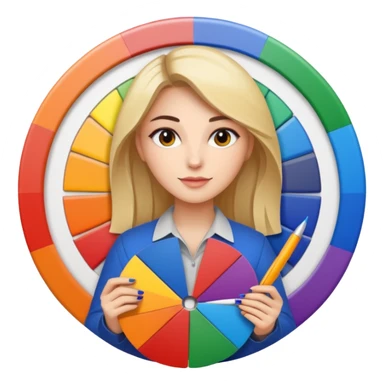 female graphic designer , color wheel, pens, papers sticker