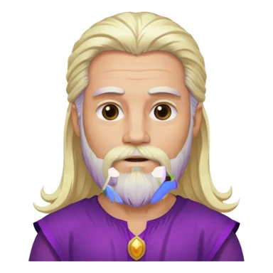Jupiter from Olympus Gods with long platinum blonde hair and beard, purple tunic sticker