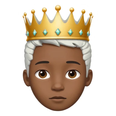 Royal black Kid boy with crown head 3d only face half rotate white hair sticker