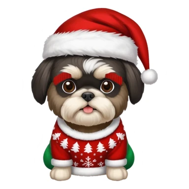 BLACK SILVER SHIH TZU WITH CHRISTMAS SWEATER AND HAT sticker
