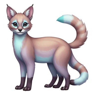 iridescent pastel white glorious exotic cute cool beautiful shiny beautiful fantasy-caracal-civet-genet-sergal-vernid-Cacomistle-oncilla-animal-Fakémon-hybrid-fursona (full body) sticker
