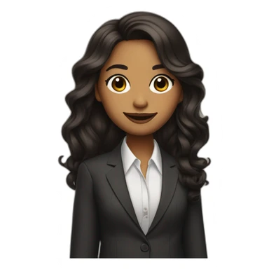 Light Brown girl with long black wavy hair big eyes smily face works as a designer wearing a suit sticker