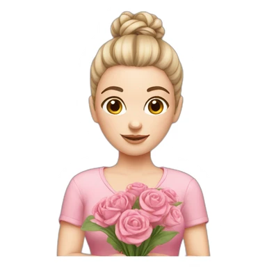 white skin girl with bun holding some bouquet- pink cloth sticker