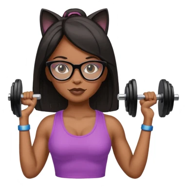 Negra,cabelo liso,óculos com armação de gato segurando peso de academia sticker