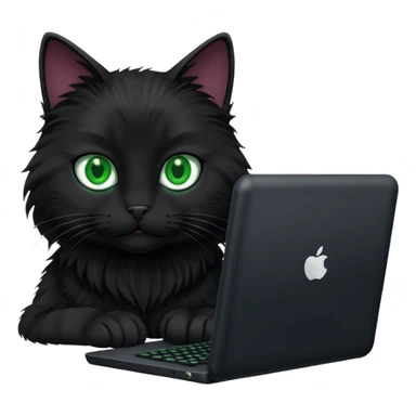 black cat working on a computer. sticker