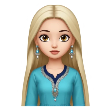 generate a pretty bratz girl wearing a kurti, eyeliner on, long straight hair, silver jhumkas in ear sticker