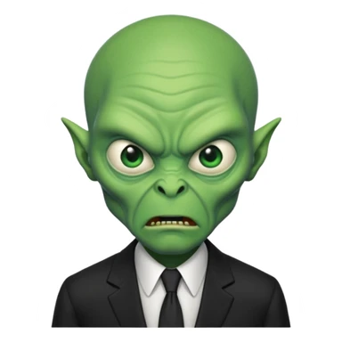 an old alien with black suit, angry sticker