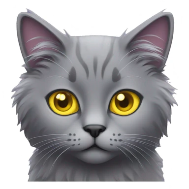 Gray fluffy cat with yellow eyes purple collar sticker