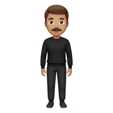 man with mustache, brown hair, 33years old, shirt, high temple Black pullover with a white shirt underneath and black fabric trousers 👕🖤👖 sticker