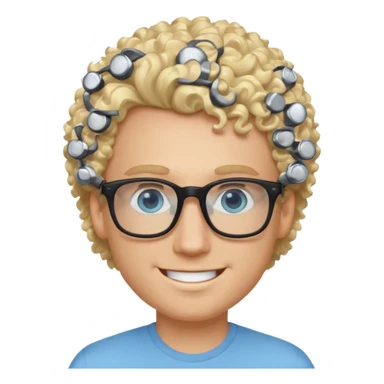 white guy with curly blonde hair and light blue ish eyes with black glasses  sticker