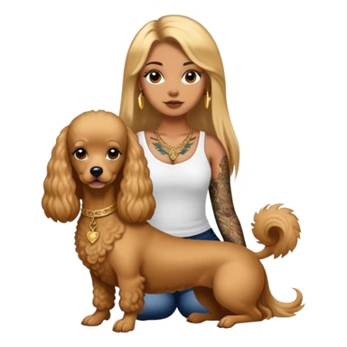a  girl with glod  straight long hair and tattoos and (two) miniature poodles sticker