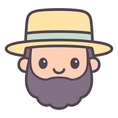 cute kawaii style emoji of an Amish man with a beard and wide-brimmed hat, smiling sticker