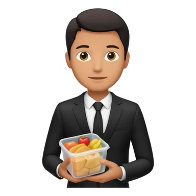 man with suit holding food container sticker