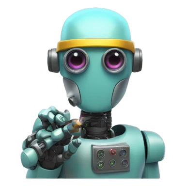 Secret half man half robot agent with a spyglass looking reviewing multicolor lines of code sticker