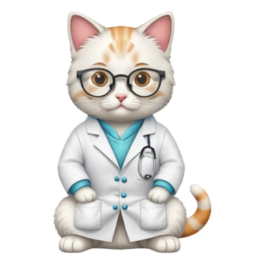 cat full body sitting wearing scientist glasses and a lab coat sticker