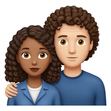 Interracial couple, taller white male with short straight medium brown hair, shorter mixed toned woman with long curly dark brown hair  sticker