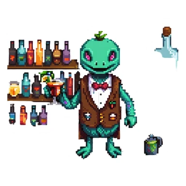 Tipsy bartender mimic creature serving drinks sticker