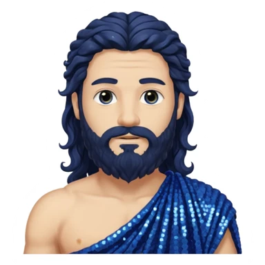 Auster, God of Summer Roman Deities with long black wavy hair and beard, indigo sequin toga sticker