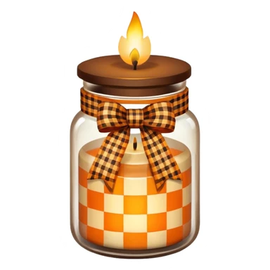 Brown jar with an orange checkered ribbon and candle in it sticker