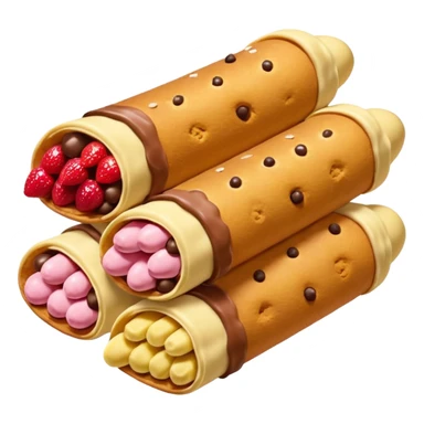 a pile of canolis -- one strawberry, one chocolate and one banana canoli sticker