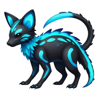 Rare realistic dark-neon glowing bioluminescent edgy badass epic pretty beautiful handsome gorgeous aesthetic colorful vibrant Vernid-Trico-species-Fakemon-creature by LiLaiRa, 4 legs, 1 tail, random markings, (full body) sticker
