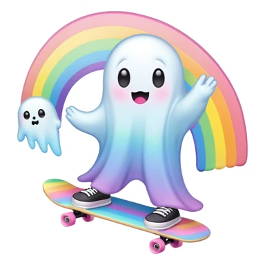  pastel rainbow kawaii ghost skateboarding  sticker