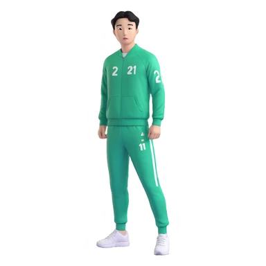 llustrate Cho Sang-woo (Player 218) in green tracksuit with the number 218 bold on the chest & sleeves. sticker