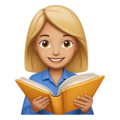 a smiling face reading a cookbook, emoji style sticker