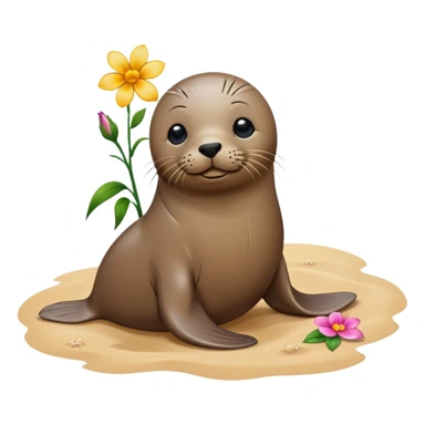 Seal on the beach with flower just basic seal sticker