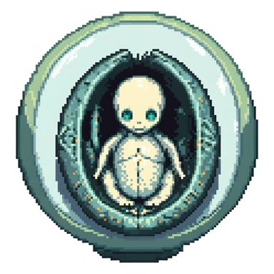 MRI embryo digital fetal small shape in otherworldly bubble, eerie, horror, pupa, crystalis, in-utero sticker