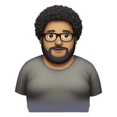 fat bearded lightskin with curly afro and glasses. give him a black shirt sticker