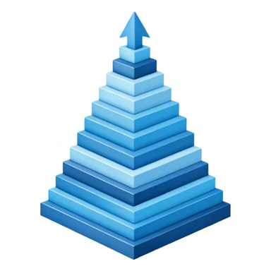 The design should show stylized, stacked digital UI layers or building blocks rising diagonally to form an abstract upward arrow or graph. The aesthetic must be clean, geometric, and precise. Use a sophisticated monochromatic palette sticker