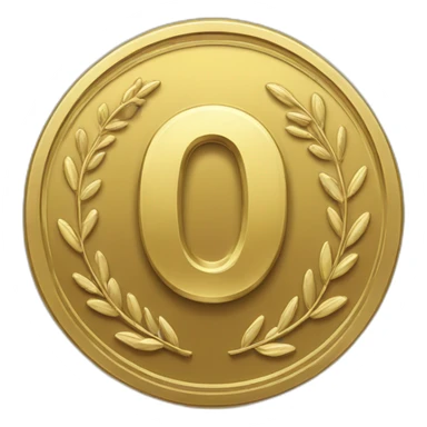 gold coin with large "0" label in center and laurel sticker