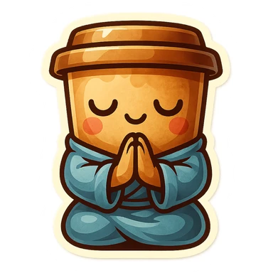 Tall coffee cup, bowing on knees, praying, worship, wearing soft blue monk robes sticker