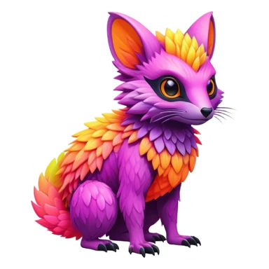 Tropical futuristic lush warm-colored neon-colored Fakémon-Trico-creature sticker