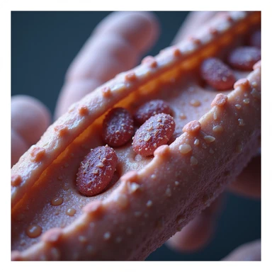 hyperrealistic and scientific 4K representation of fatty acid pathway from cell membrane to mitochondrion, with transport protein details sticker