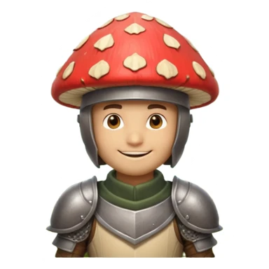 mushroom knight portrait, head and shoulders only, helmet made entirely of a large mushroom cap, textured mushroom surface, tiny fantasy armor collar, heroic smile, magical forest vibe, 3D cartoon, mobile game icon style, clean background, no text, no watermark
 
 sticker