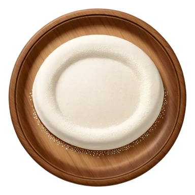 spinkles of flour on circular wooden slightly curved plate sticker