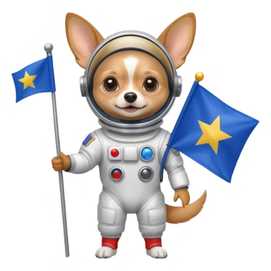 a chihuahua in space suit, holding blue rectangle flag, full body, front view sticker