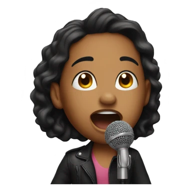 The singer sings into the microphone sticker