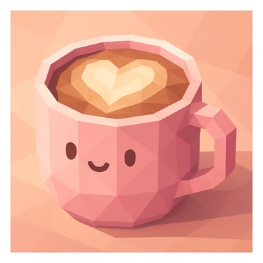 a pink mocha, cute and inviting, polygonal low-poly style sticker