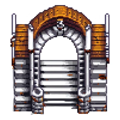 Pixel art fantasy gate with Escher-like interlocking stairs and arches, optical illusion, isometric, no text sticker