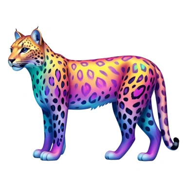 Colorful vibrant transparent iridescent luminescent ethereal fantasy-lynx-leopard-animal, full-body sticker