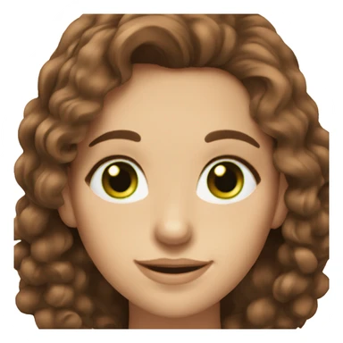 A gorgeous woman with beautiful brown hair and green eyes, fair skin and a smile sticker