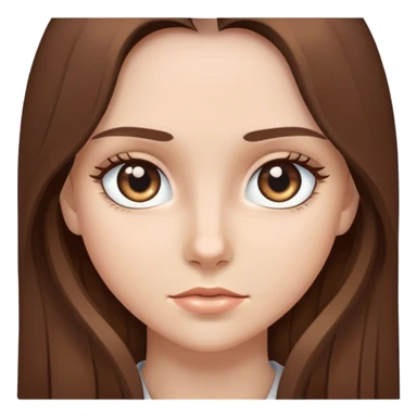 iOS emoji girl, long brown hair, grey eyes sticker