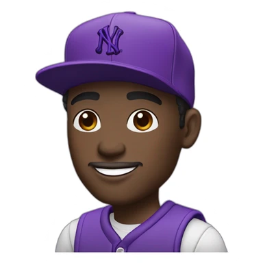 dark-skinned guy in violet attire, wearing a violet NY cap and rocking violet Jordan Retro 4. 🟣🧢👟 sticker