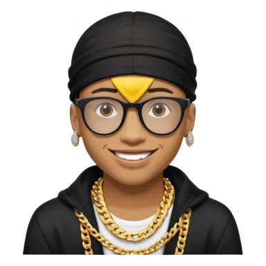 lightskin man with a black durag,a cuban link chain,glasses, and smiley diamond grillz sticker
