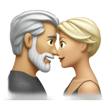 Handsome greying man with long hair in a tail and beard kissing blond athletic woman with pixie cut sticker