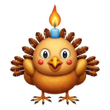 grotesque, round, turkey-like creature with turkey legs with a candle on its head. sticker