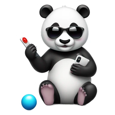 Panda eating a phone while wearing underwear and sunglass and instead of the background is a playing pool sticker